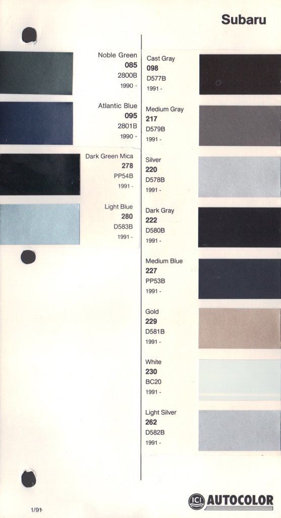 1990 - 1994 Subaru Paint Charts Autocolor